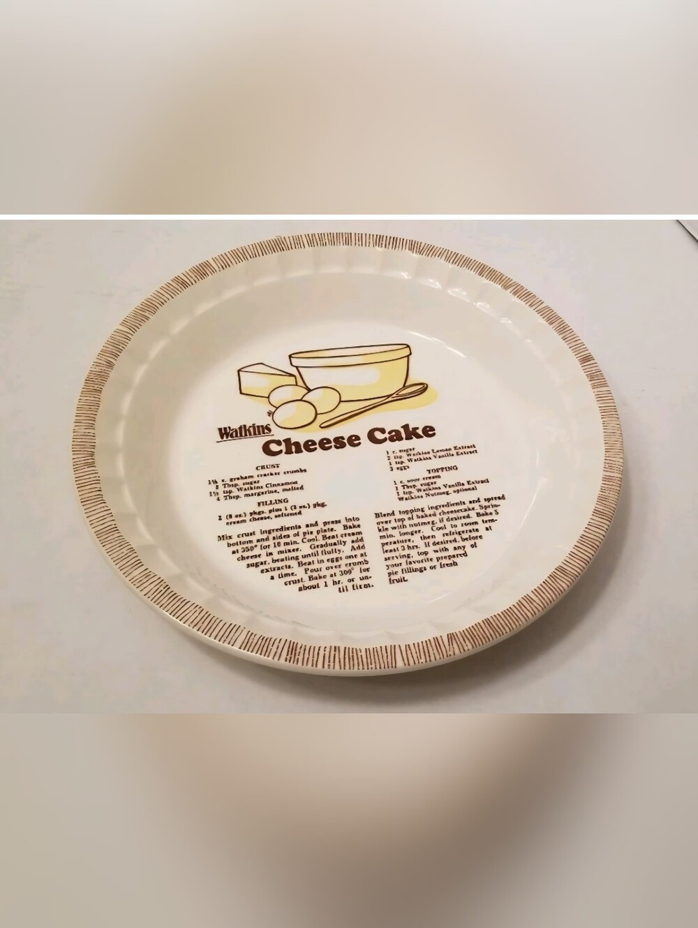 Vintage WATKINS CHEESECAKE PIE PLATE